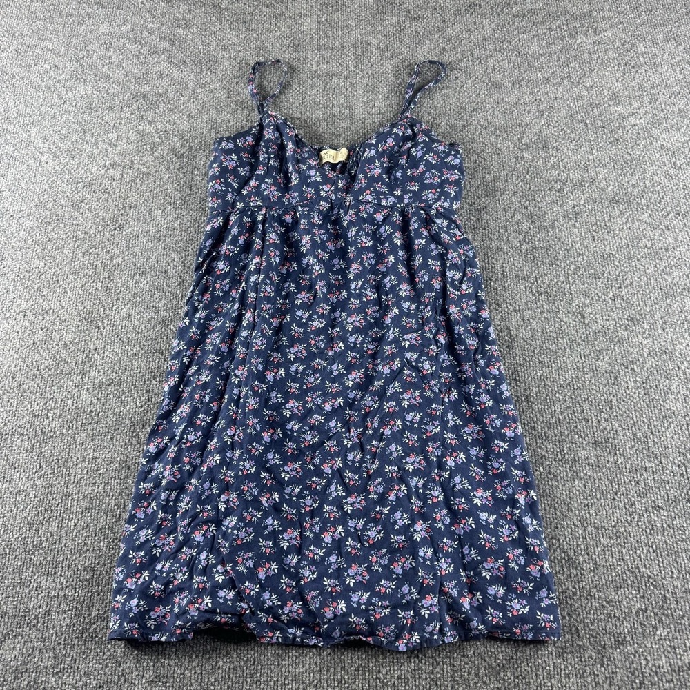 Hollister Dress Womens M Blue Floral Boho Sleeveless Cami Slip Lace Babydoll Y2K